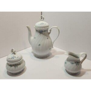 Vtg Seltmann Weiden Bavaria Teapot, Sugar Bowl & Creamer Blue Roses on White